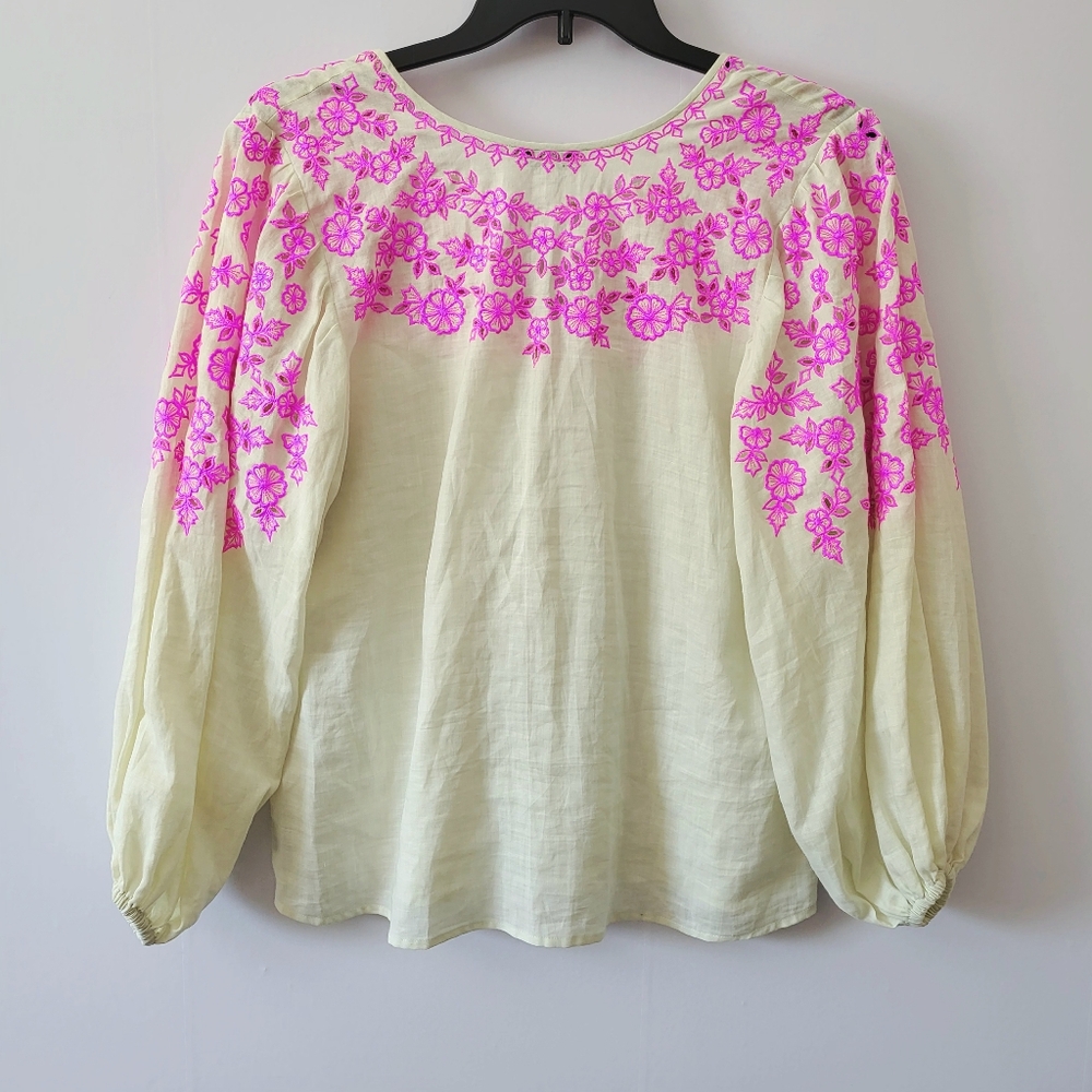 Karina Grimaldi Long Sleeve Floral Embroidered Top Small - Picture 2 of 7